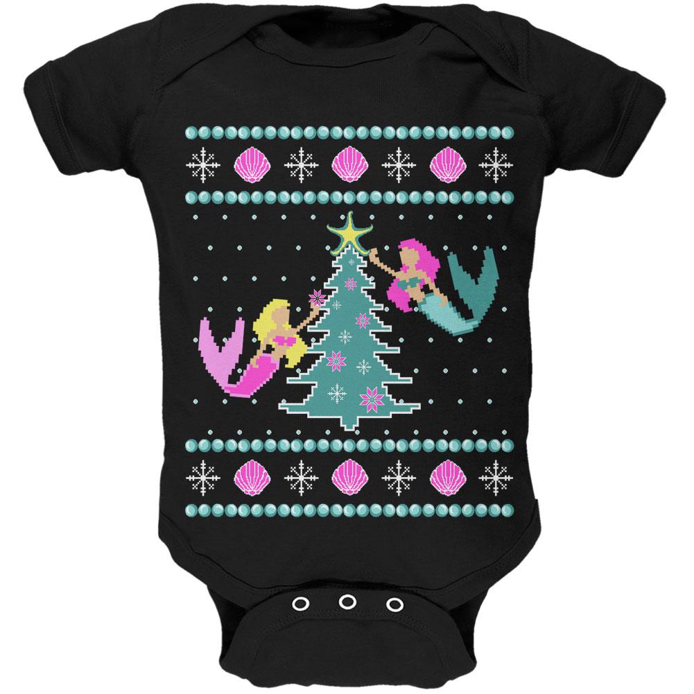 Mermaid Tree Ugly Christmas Sweater Soft Baby One Piece Baby One Piece Old Glory 0-3M Black