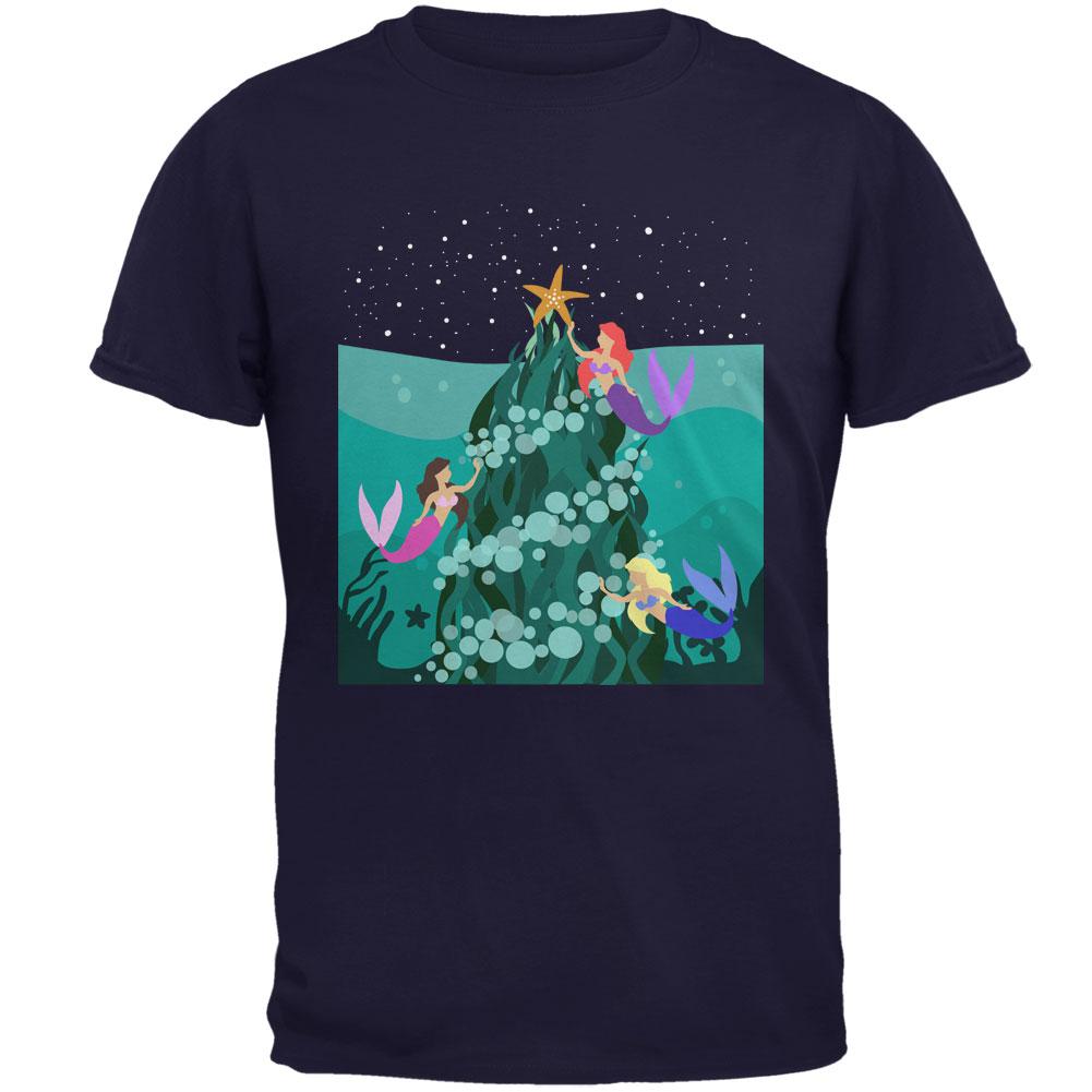 Mermaid Christmas Tree Mens T Shirt Men's T-Shirts Old Glory 2XL Navy