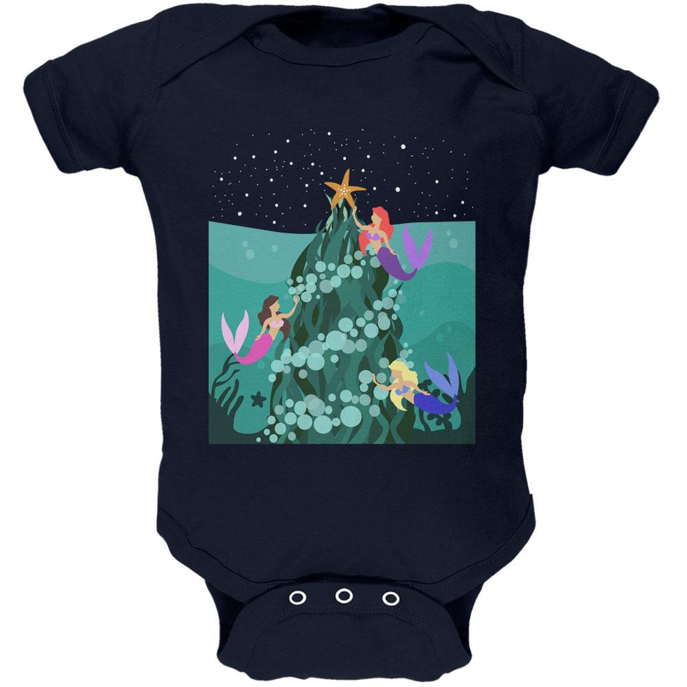 Mermaid Christmas Tree Soft Baby One Piece Baby One Piece Old Glory 0-3M Navy