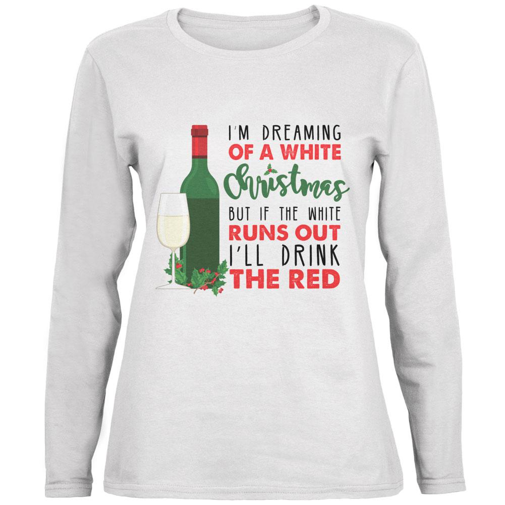 Dreaming of a White Wine Christmas Ladies' Relaxed Jersey Long-Sleeve Tee Women's Long Sleeves Old Glory LG White