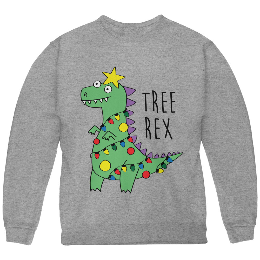 Christmas Tree Rex T-Rex Funny Dinosaur Youth Sweatshirt Youth Sweatshirts Old Glory YLG Grey