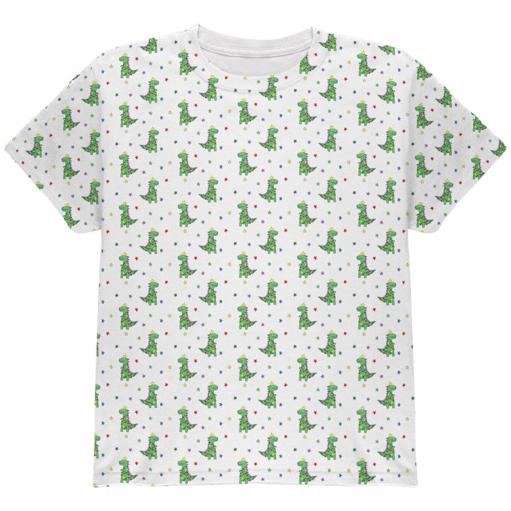 Christmas Tree Rex T-Rex Dinosaur Pattern All Over Youth T Shirt Youth T-Shirts Old Glory YLG Multicolored