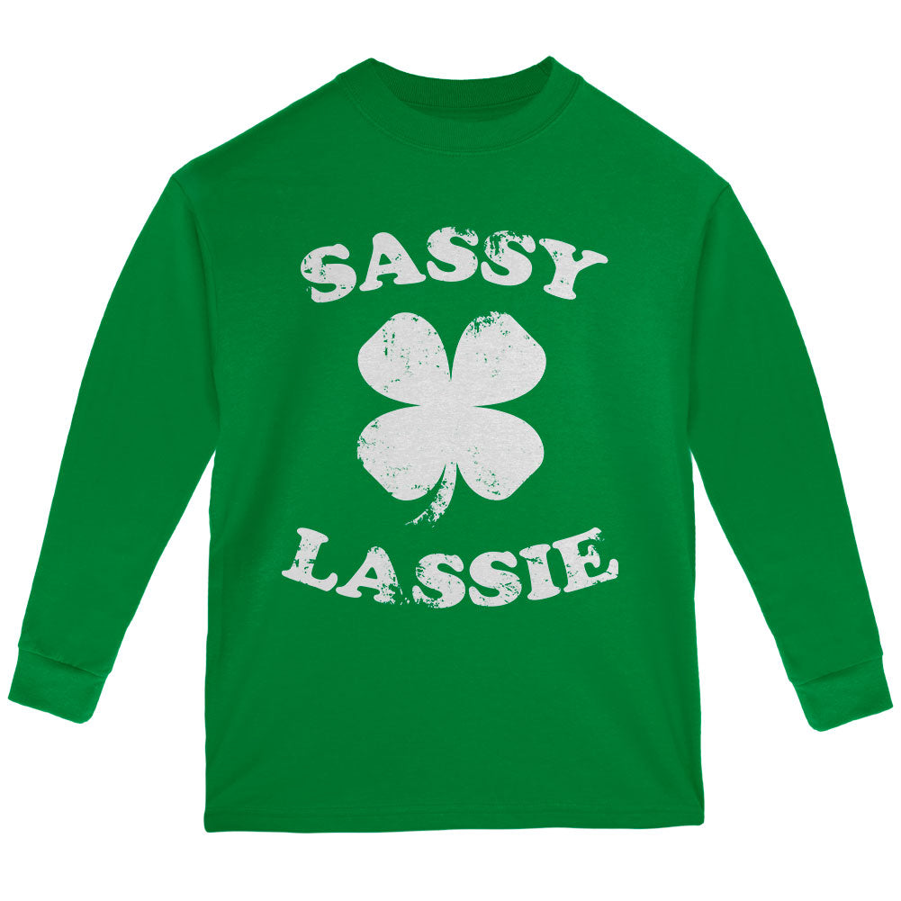 St. Patricks Day Sassy Irish Lassie Youth Long Sleeve T Shirt Youth Long Sleeves Old Glory YSM Green
