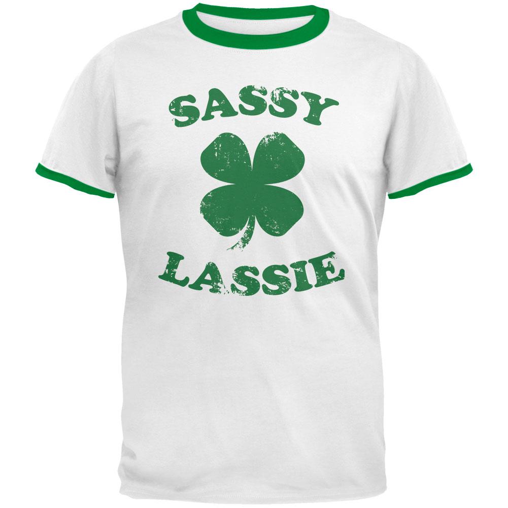 St. Patricks Day Sassy Irish Lassie Mens Ringer T Shirt Men's T-Shirts Old Glory 2XL White-Kelly