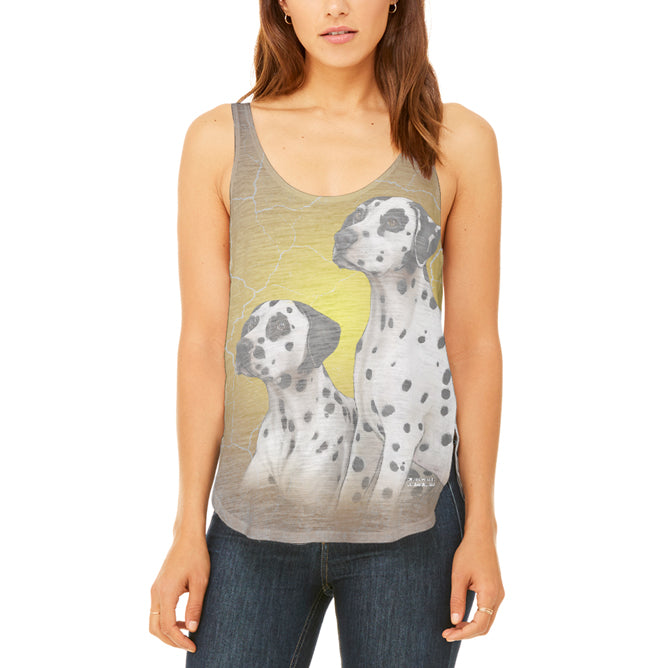 Dalmatians Live Forever Juniors Flowy Side Slit Tank Top Juniors Tank Tops Old Glory 2XL Multicolored