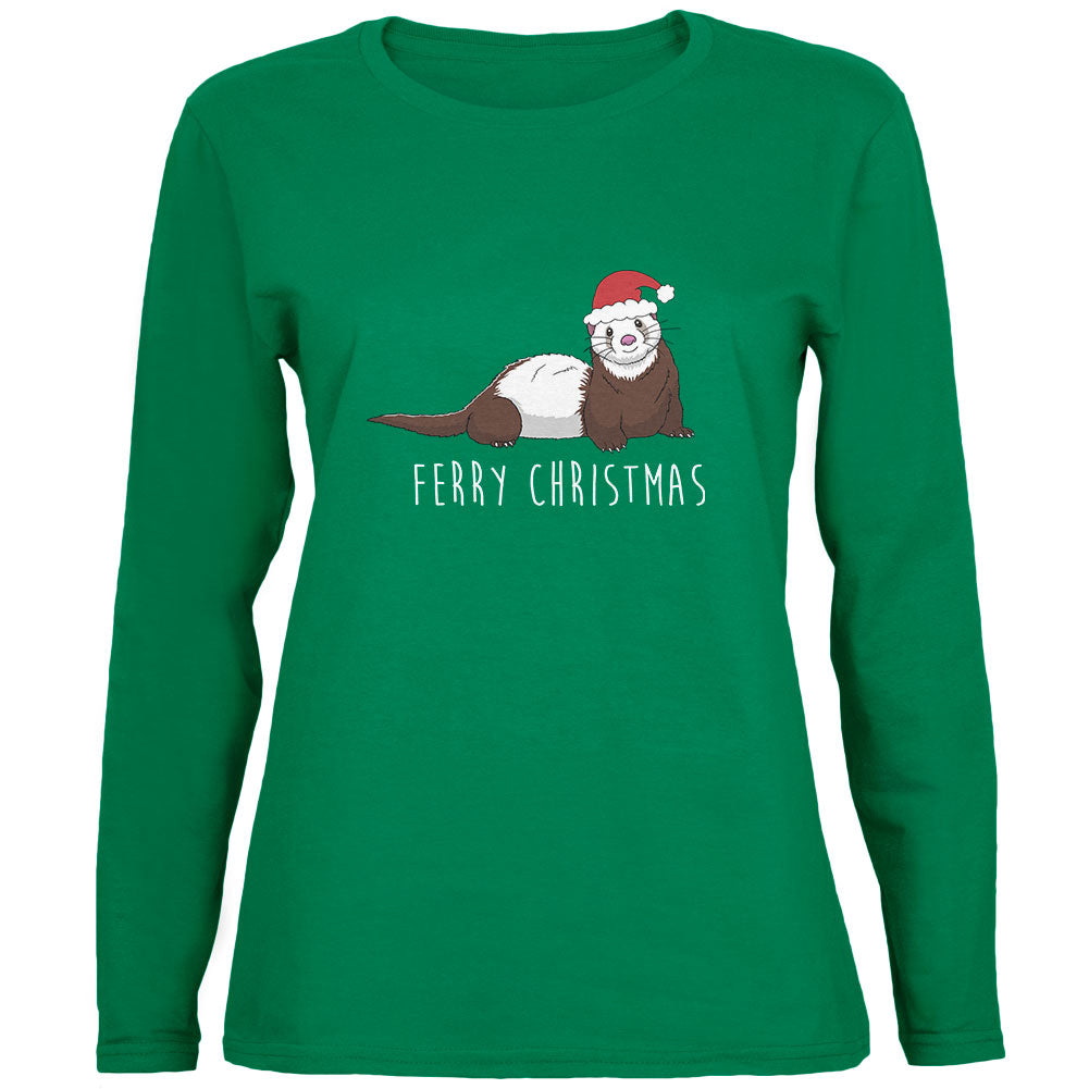 Ferry Merry Christmas Ferret Womens Long Sleeve T Shirt Women's Long Sleeves Old Glory 2XL Green