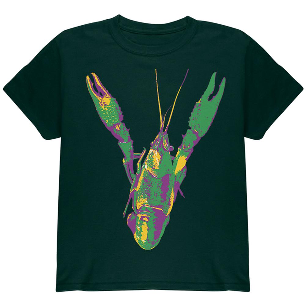 Mardi Gras Crawfish Youth T Shirt Youth T-Shirts Old Glory LG Forest Green