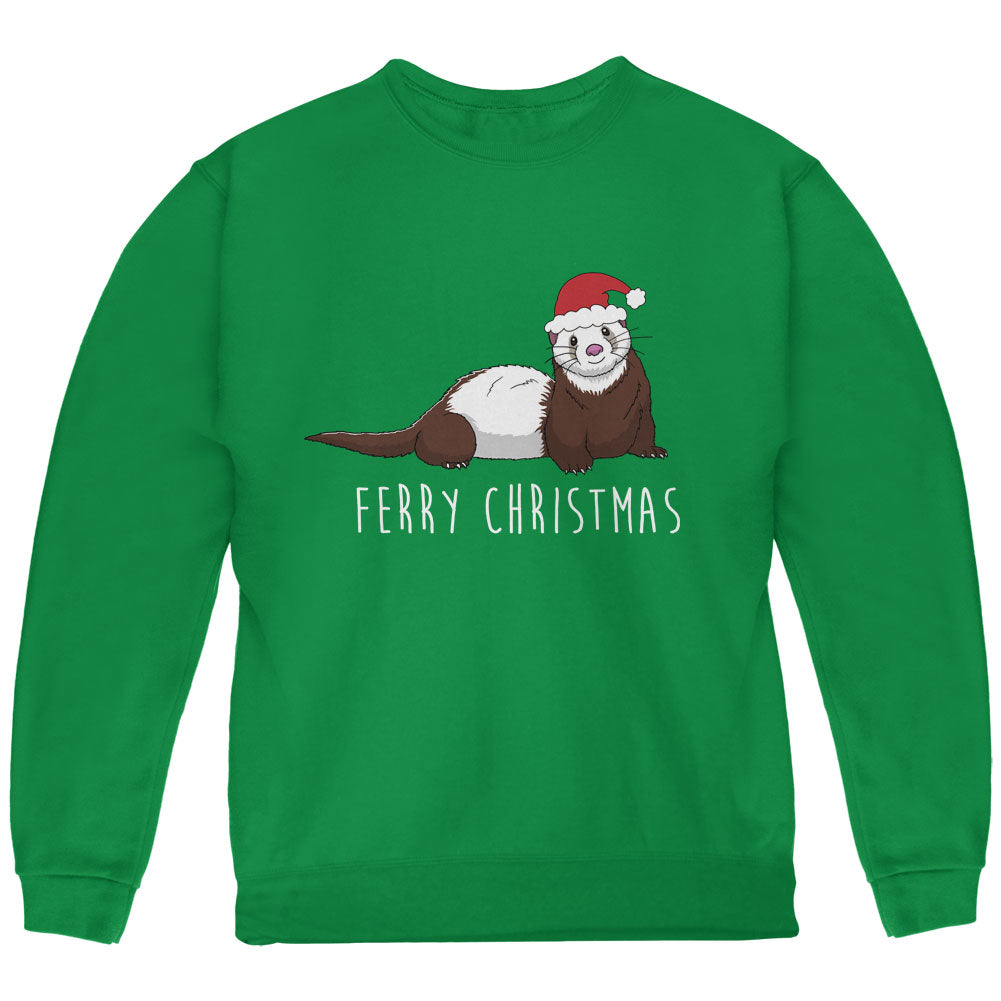 Ferry Merry Christmas Ferret Youth Sweatshirt Youth Sweatshirts Old Glory YLG Green