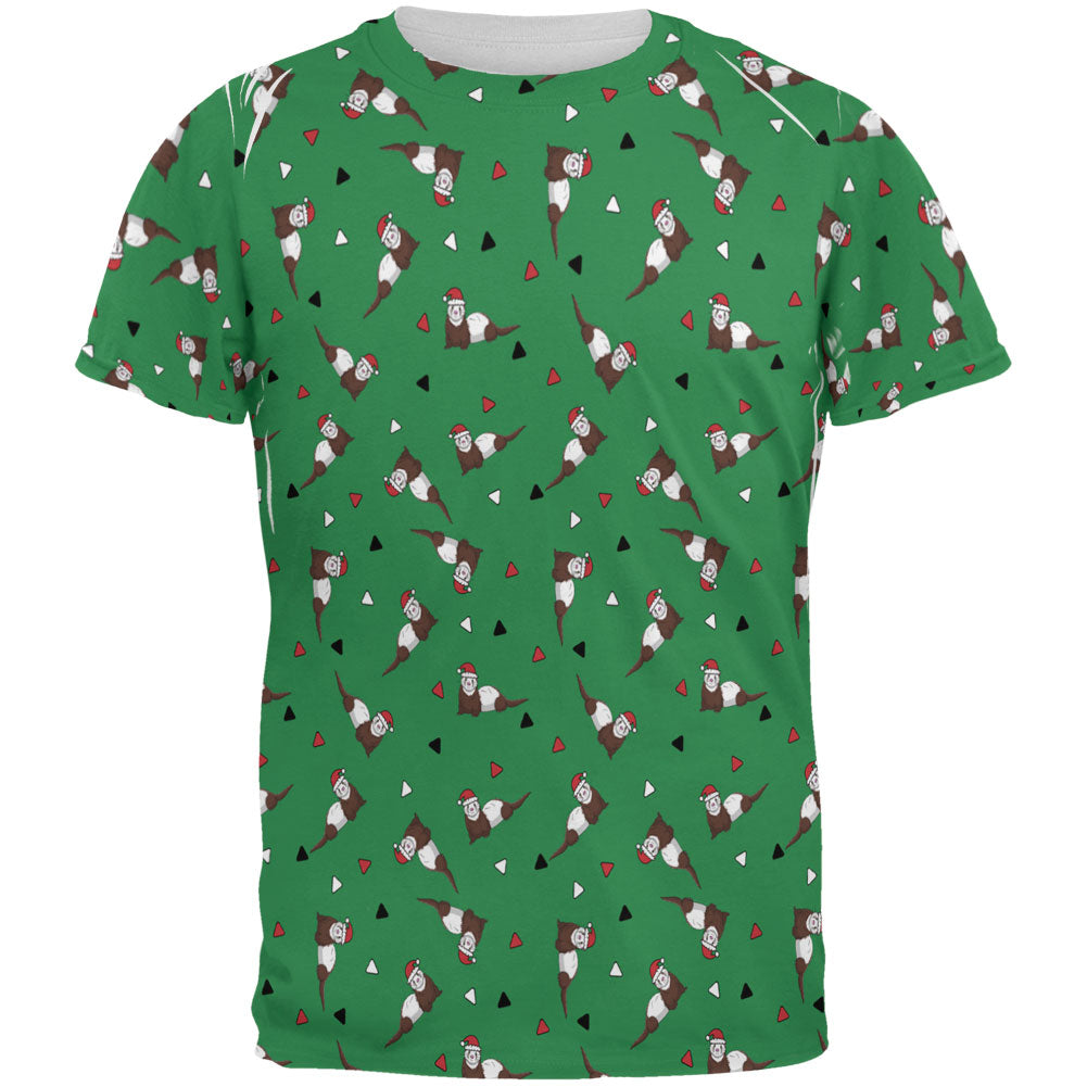 Retro Ferry Merry Christmas Ferret Pattern All Over Mens T Shirt Men's T-Shirts Old Glory 2XL Green