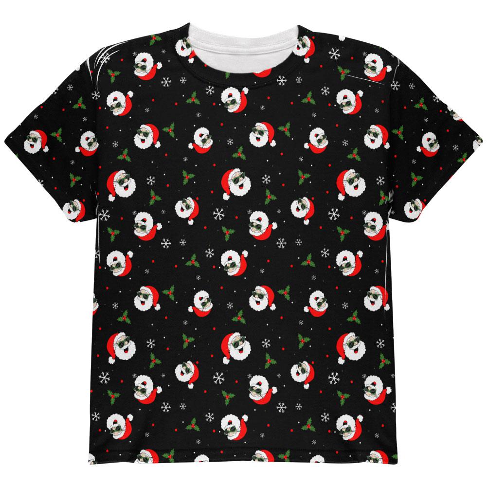 Christmas Santas in Sunglasses Pattern All Over Youth T Shirt Youth T-Shirts Old Glory LG Green