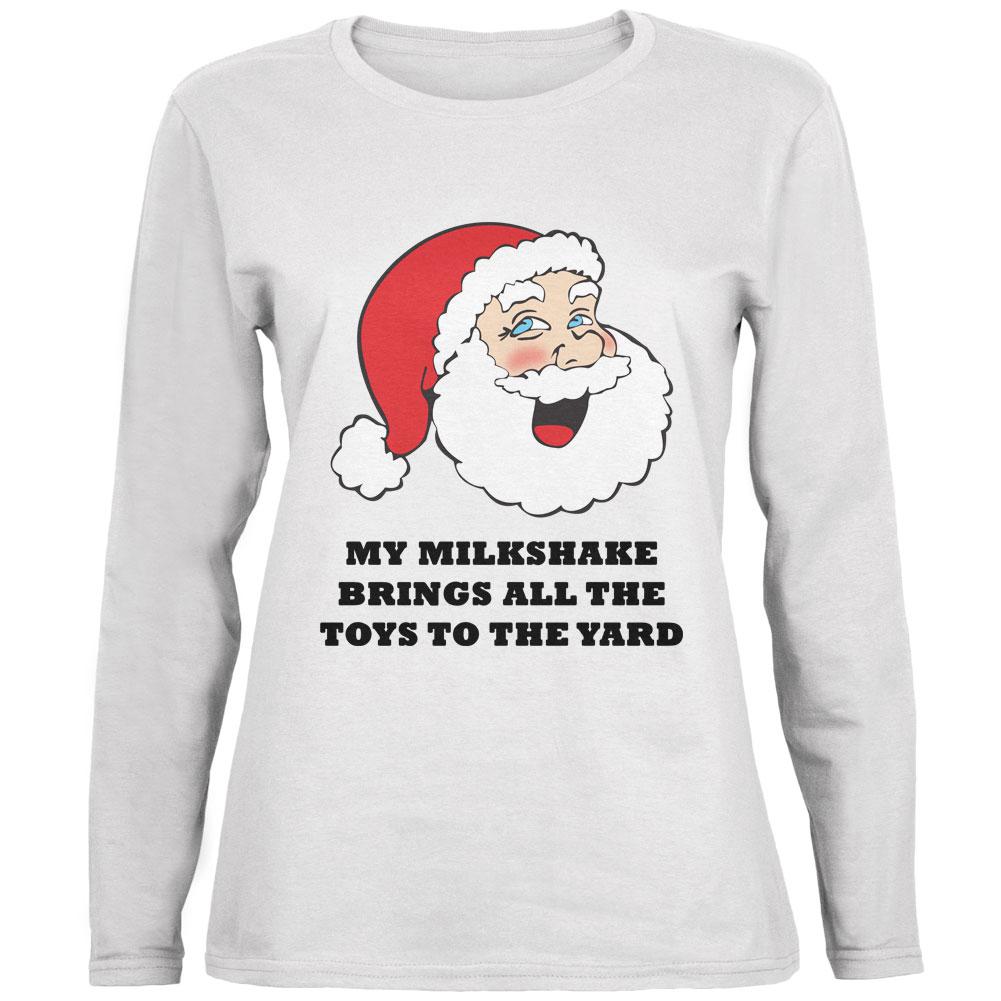 Christmas Santa Milkshake Brings All the Toys to the Yard Ladies' Relaxed Jersey Long-Sleeve Tee Women's Long Sleeves Old Glory LG White