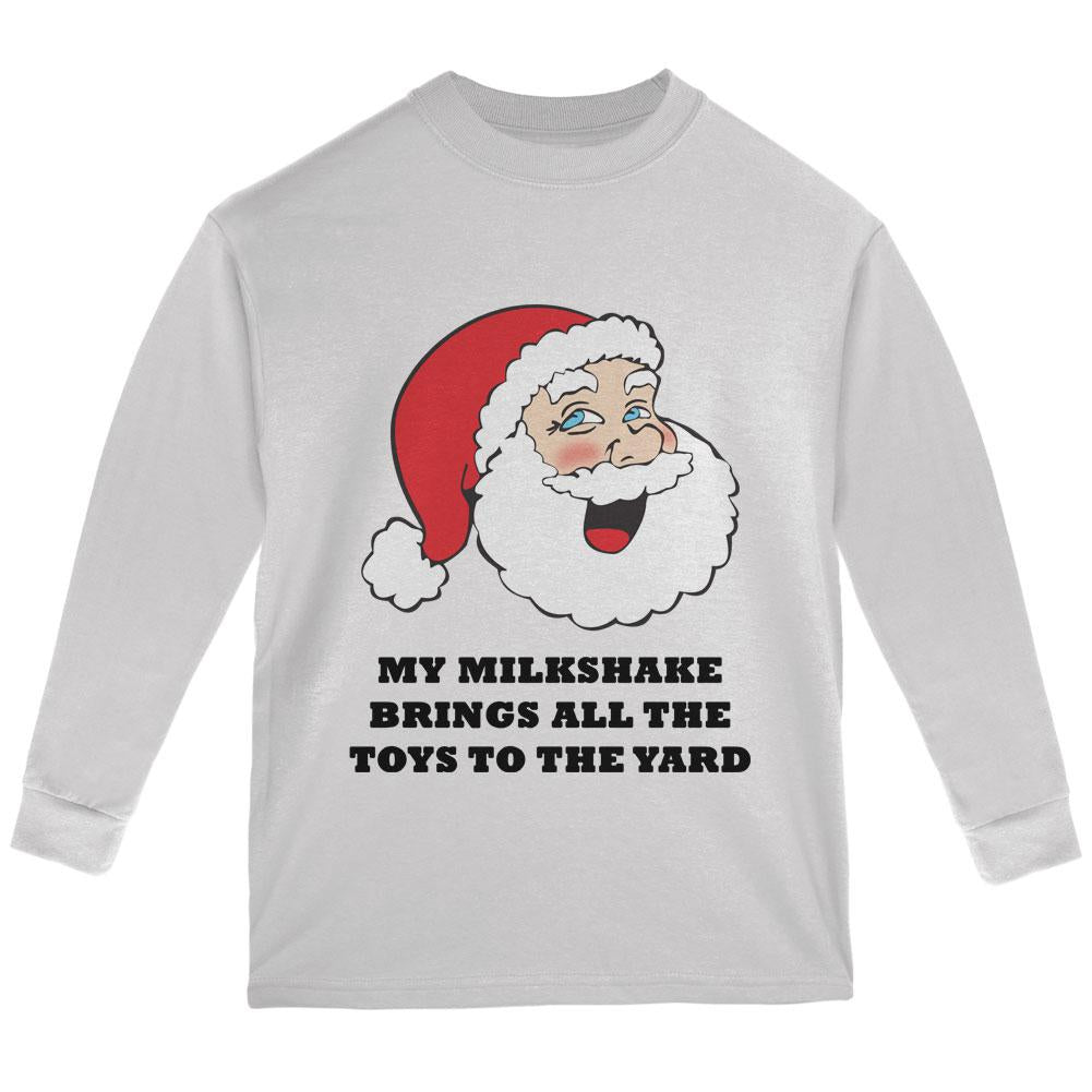 Christmas Santa Milkshake Brings All the Toys to the Yard Youth Long Sleeve T Shirt Youth Long Sleeves Old Glory LG White