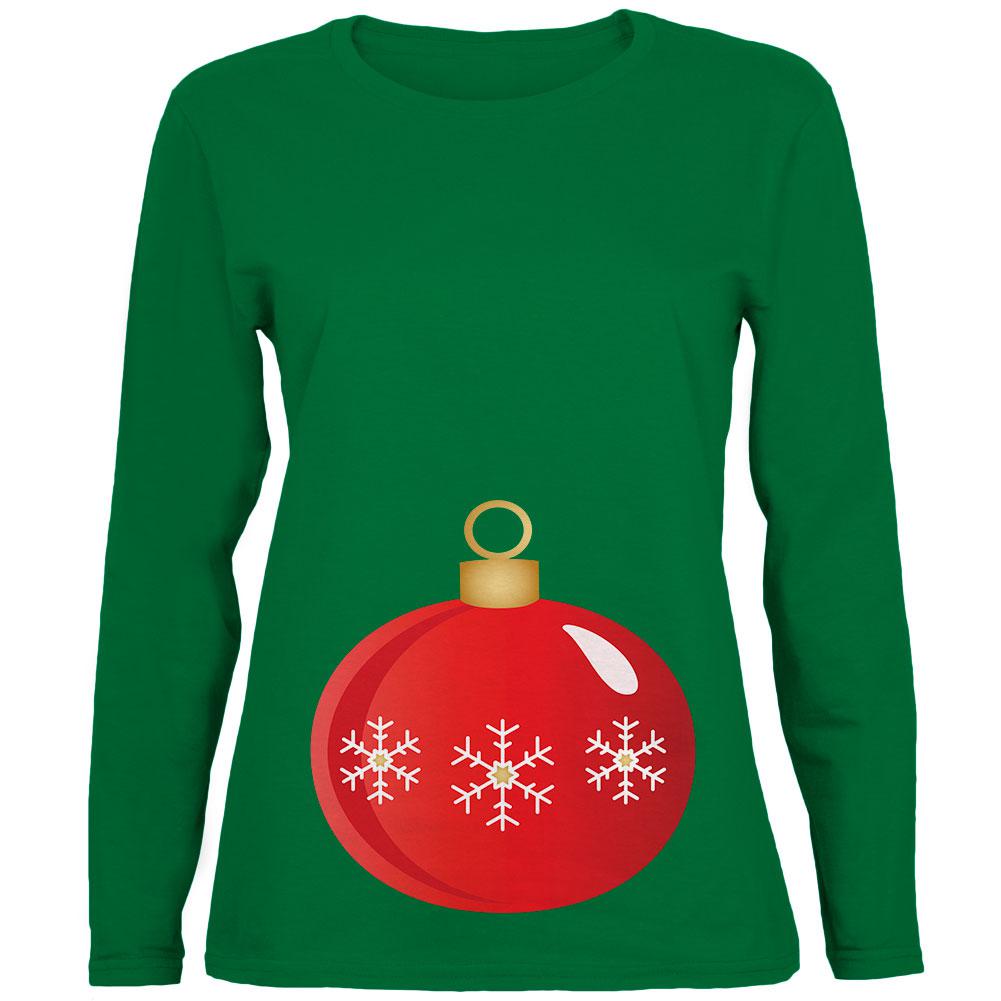 Maternity Christmas Ornament Womens Long Sleeve T Shirt Women's Long Sleeves Old Glory 2XL Green