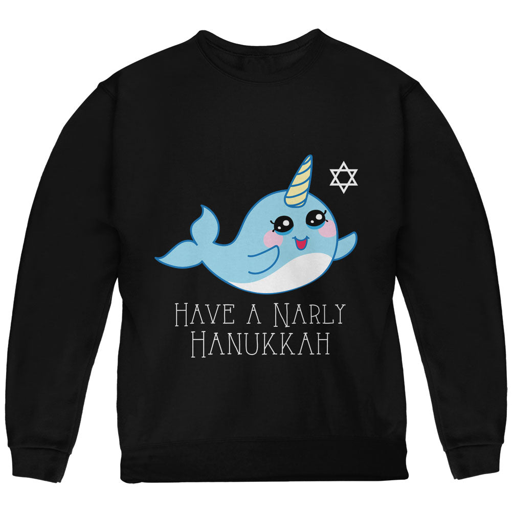 Narwhal Have a Narly Gnarly Hanukkah Youth Sweatshirt Youth Sweatshirts Old Glory YLG Black