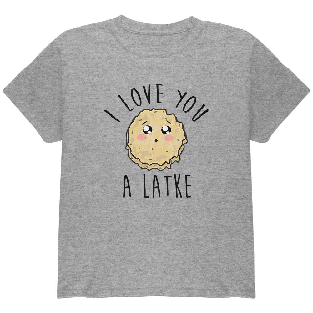 Hanukkah I Love You A Lot Latke Youth T Shirt Youth T-Shirts Old Glory LG Heather