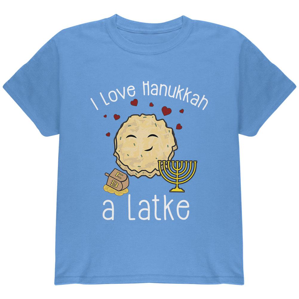 I Love Hanukkah A Lot Latke Youth T Shirt Youth T-Shirts Old Glory LG Carolina Blue
