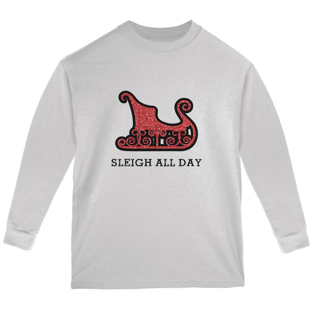 Christmas Sleigh Slay All Day Youth Long Sleeve T Shirt Youth Long Sleeves Old Glory LG White