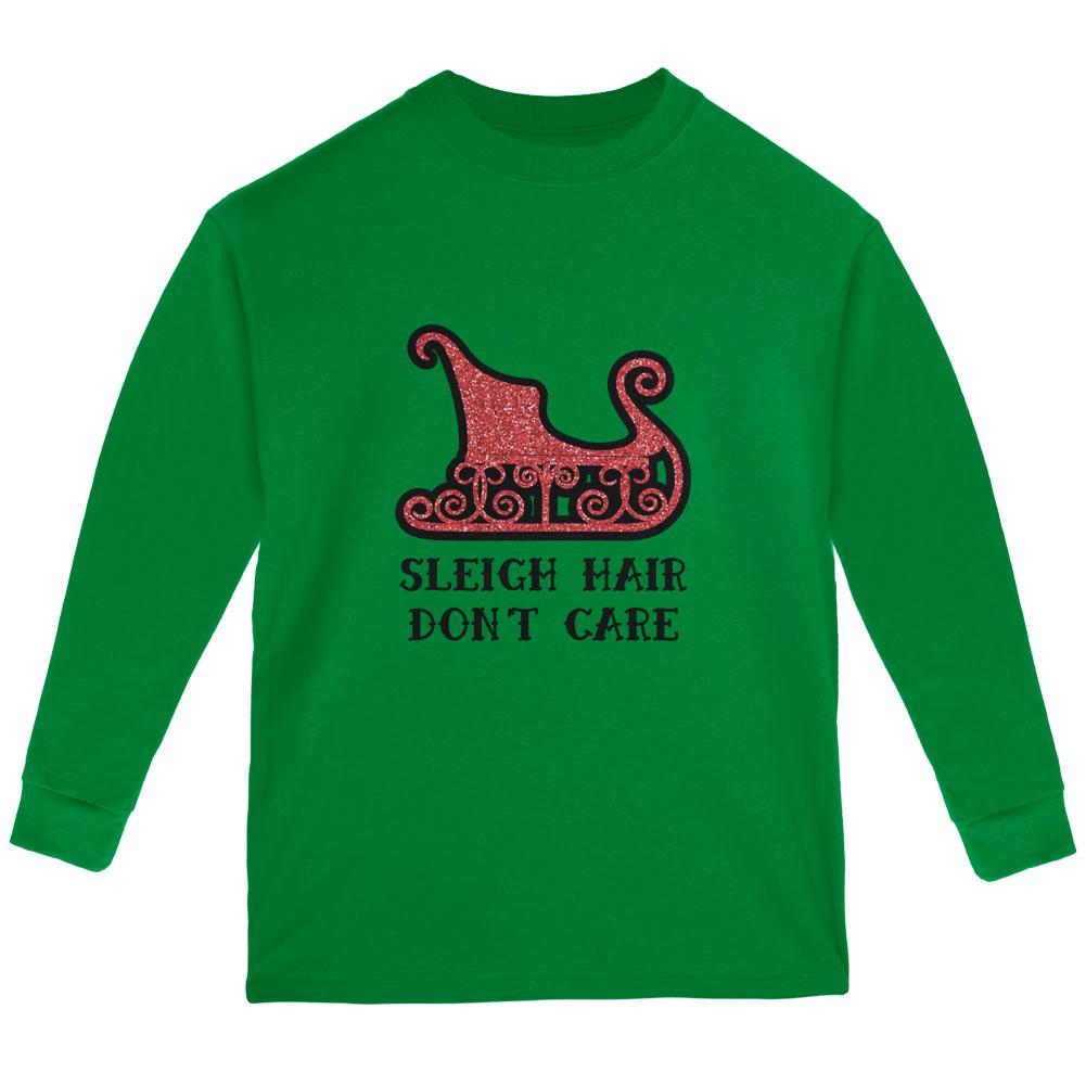 Christmas Sleigh Hair Don't Care Youth Long Sleeve T Shirt Youth Long Sleeves Old Glory LG Green