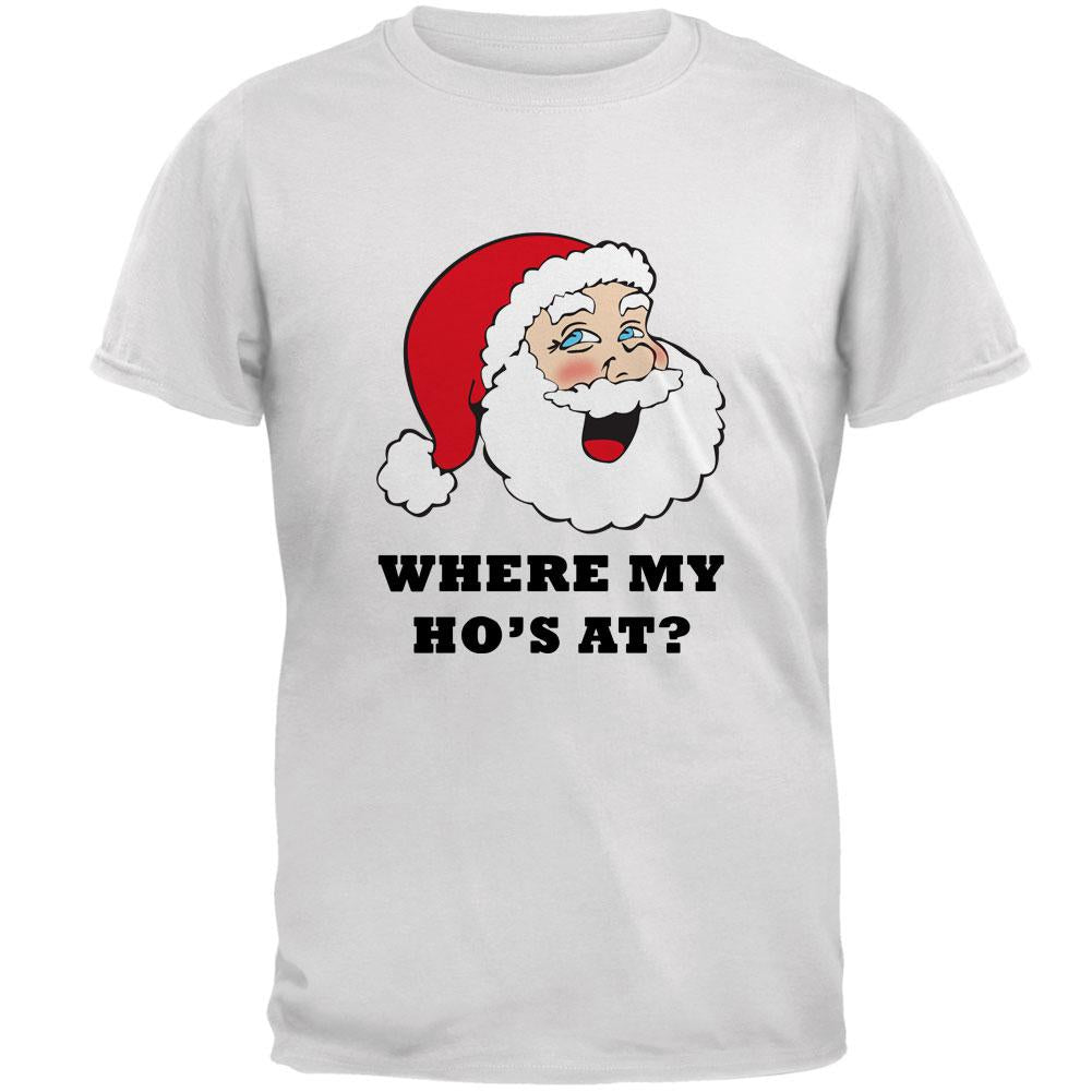 Christmas Santa Where My Ho's At Funny Mens T Shirt Men's T-Shirts Old Glory 2XL White