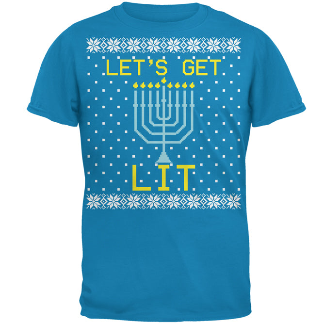 Menorah Get Lit Ugly Hanukkah Sweater Mens T Shirt Men's T-Shirts Old Glory 2XL Sapphire