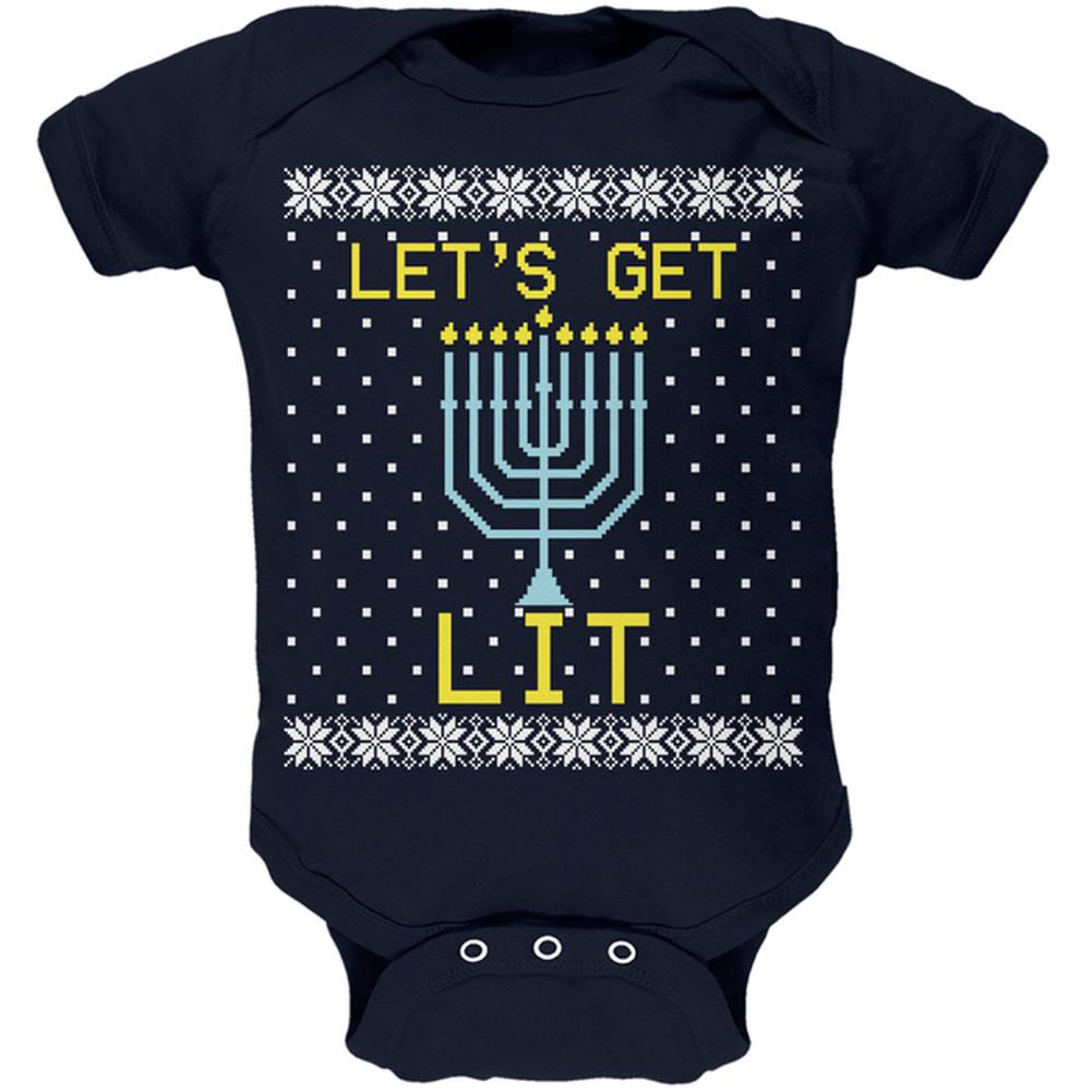 Menorah Get Lit Ugly Hanukkah Sweater Soft Baby One Piece Baby One Piece Old Glory 0-3M Navy