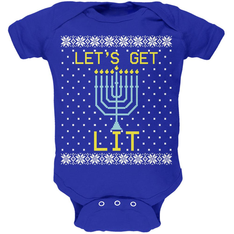 Menorah Get Lit Ugly Hanukkah Sweater Soft Baby One Piece Baby One Piece Old Glory 0-3M Royal