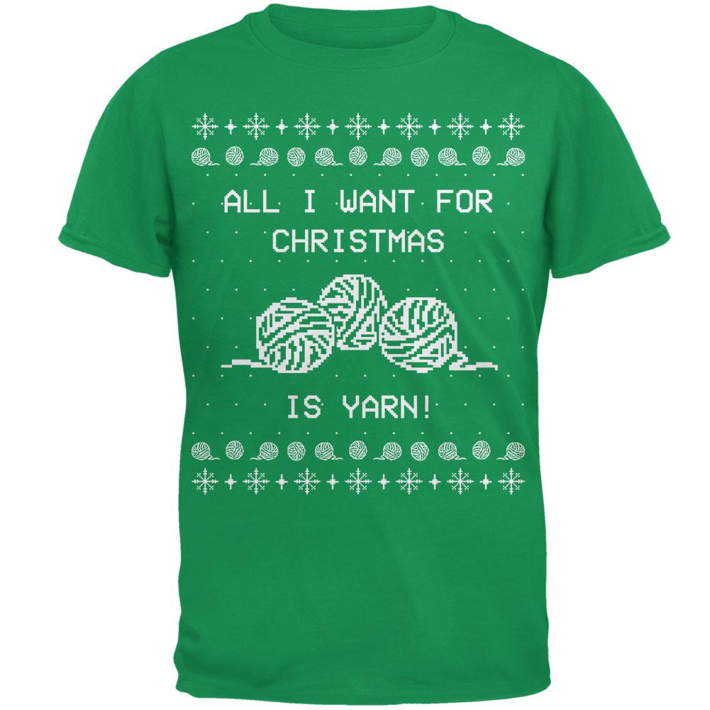 I Want Yarn Knitting Ugly Christmas Sweater Mens T Shirt Men's T-Shirts Old Glory 2XL Irish Green