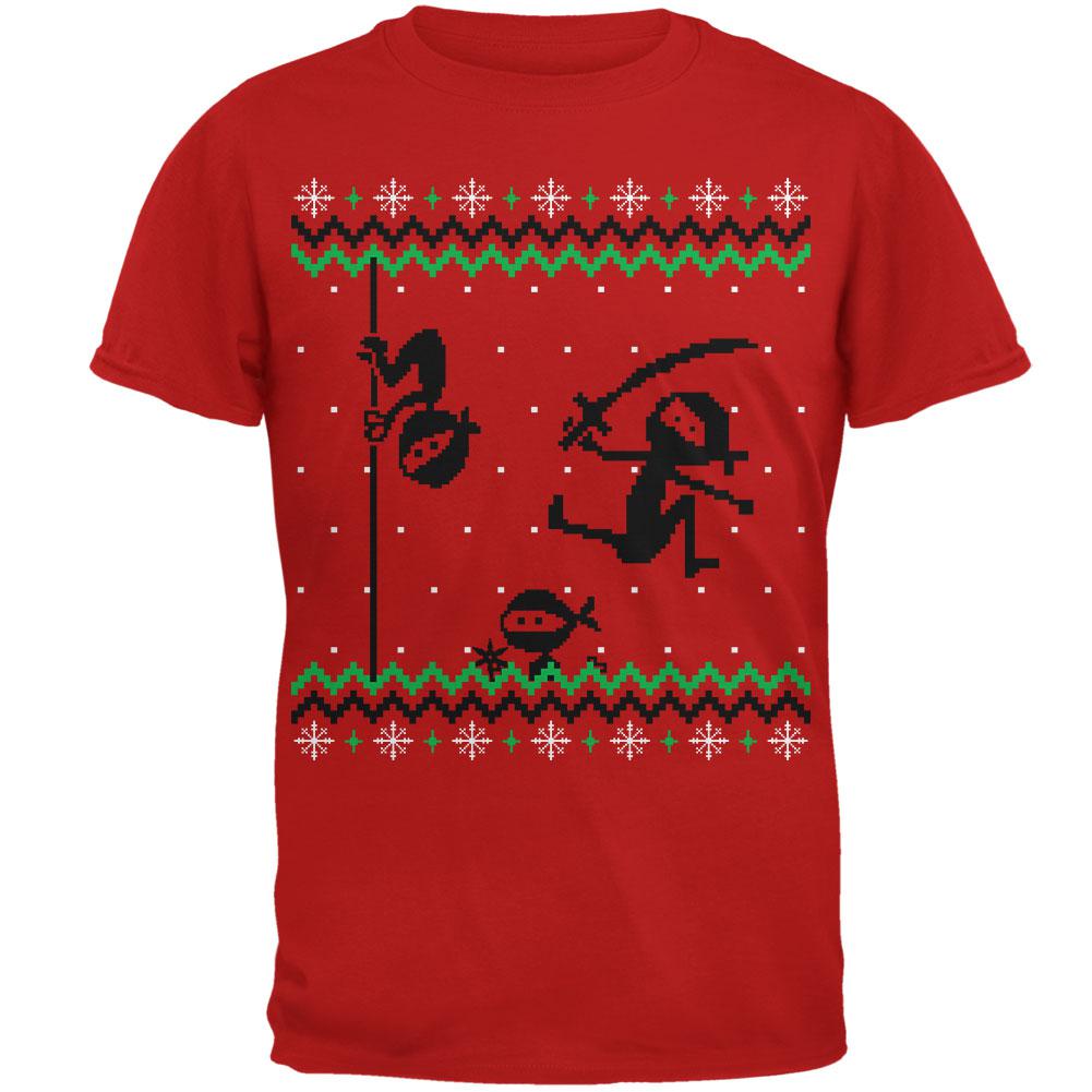 Ninja Ninjas Attack Ugly Christmas Sweater Mens Soft T Shirt Men's T-Shirts Old Glory 2XL Red