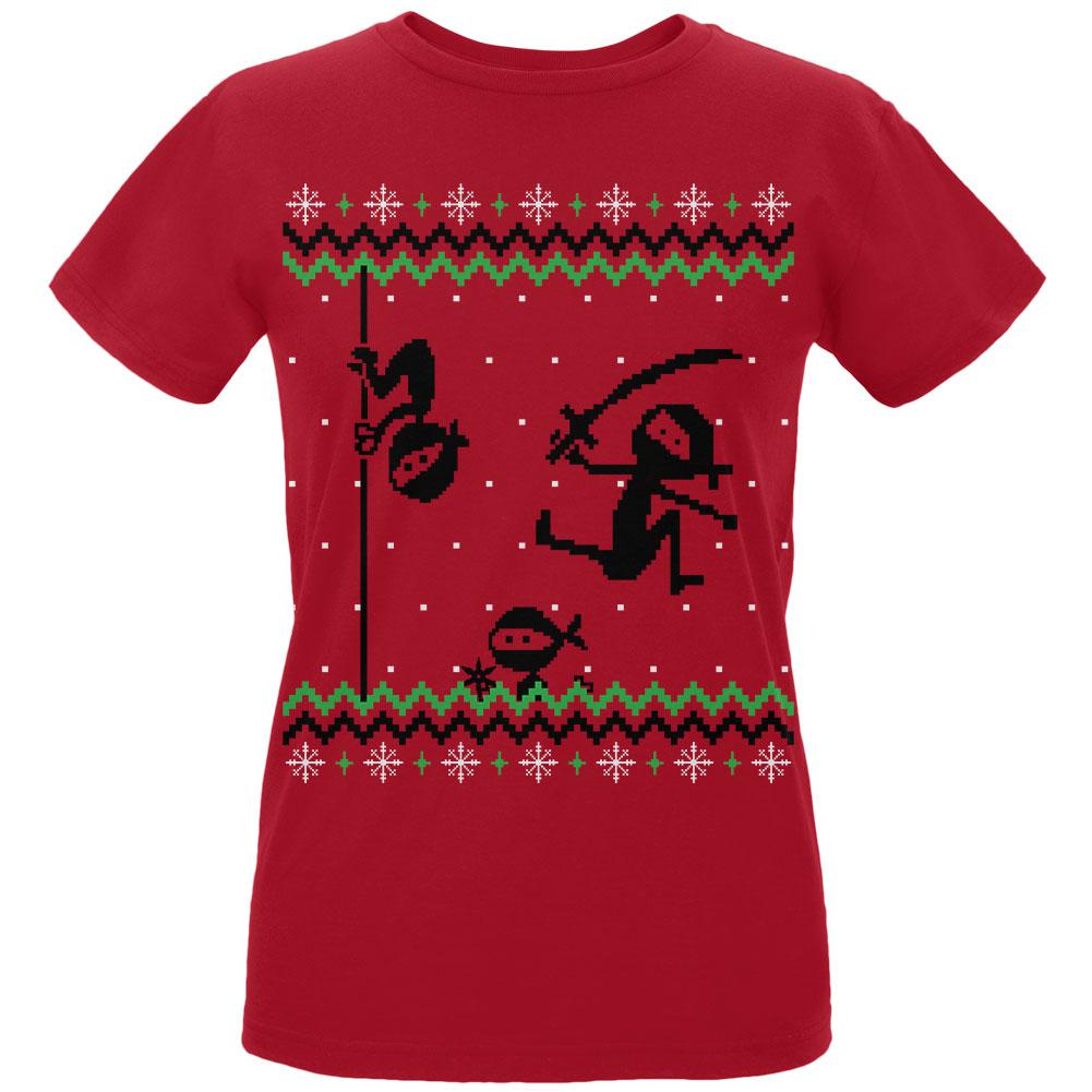 Ninja Ninjas Attack Ugly Christmas Sweater Womens Organic T Shirt Women's T-Shirts Old Glory LG Red