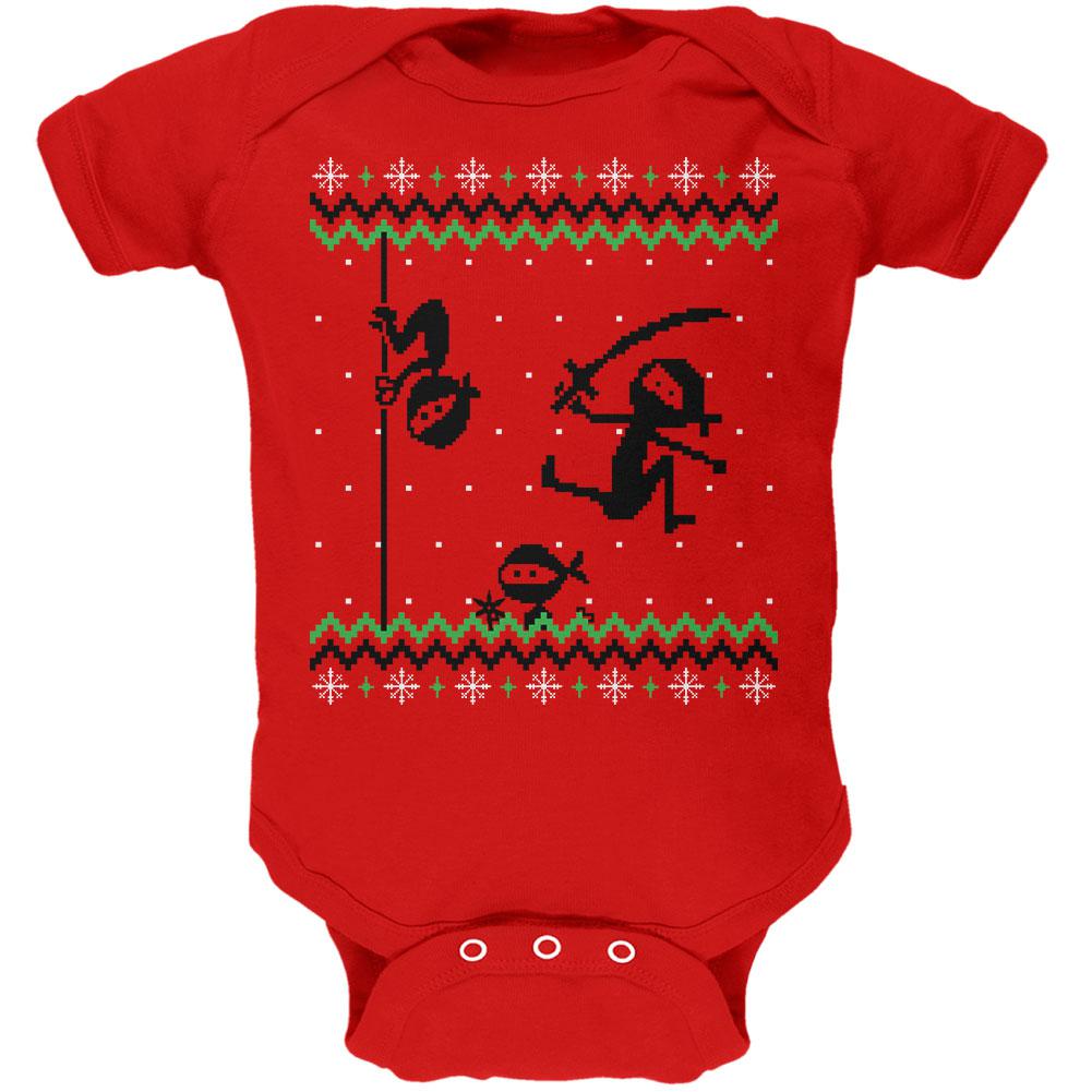 Ninja Ninjas Attack Ugly Christmas Sweater Soft Baby One Piece Baby One Piece Old Glory 0-3M Red