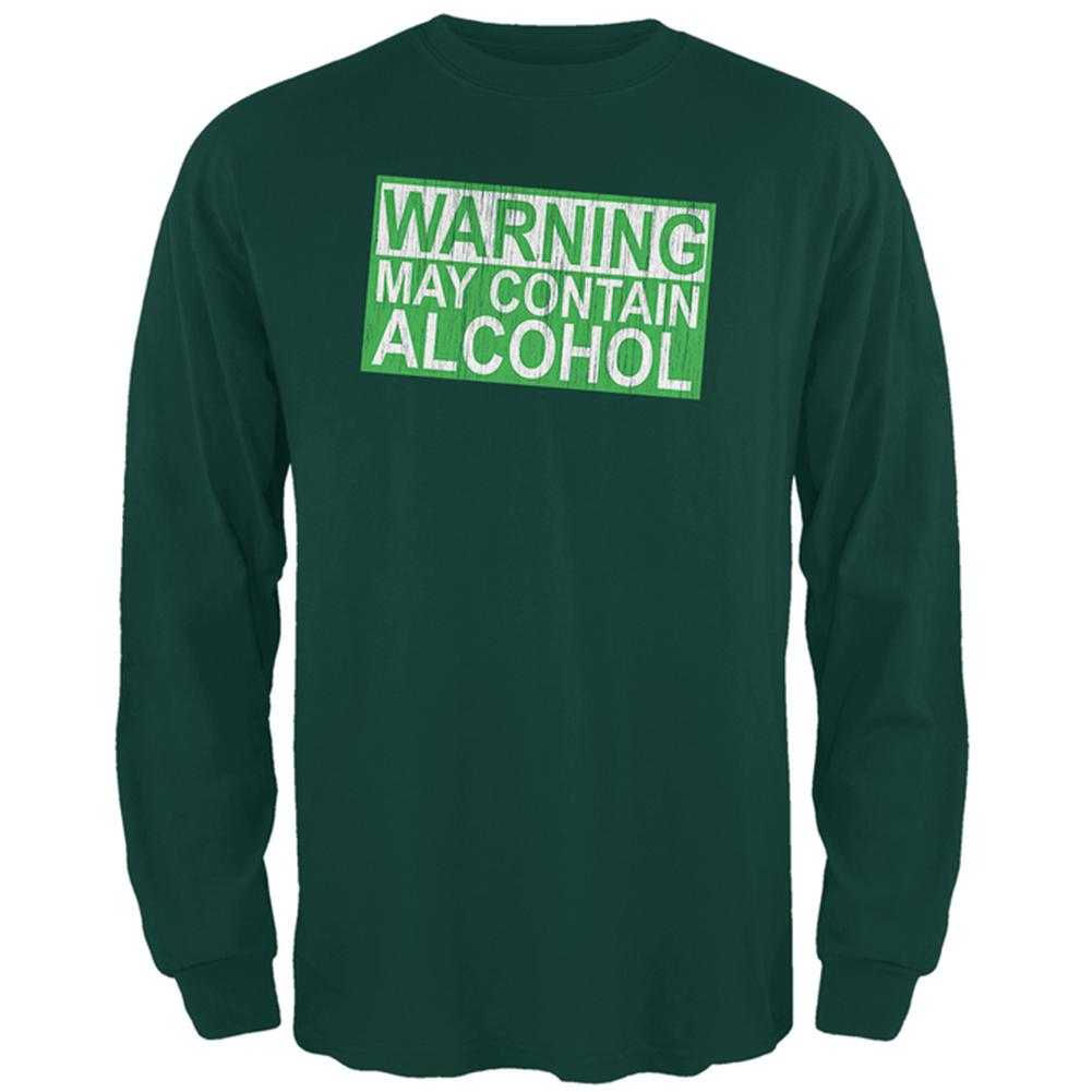 St Patrick's Day Warning May Contain Alcohol Mens Long Sleeve T Shirt Men's Long Sleeves Old Glory 2XL Forest Green