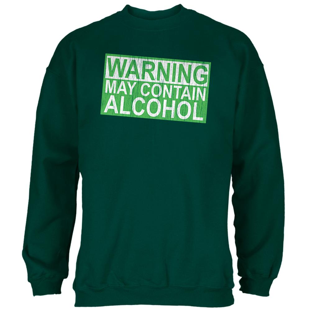 St Patrick's Day Warning May Contain Alcohol Mens Sweatshirt Men's Sweatshirts Old Glory 2XL Forest Green