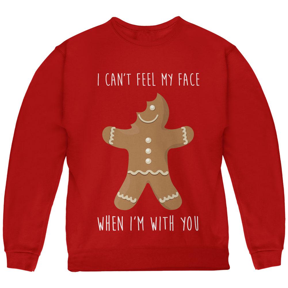Christmas Gingerbread Man Can't Feel My Face Youth Sweatshirt Youth Sweatshirts Old Glory LG Red