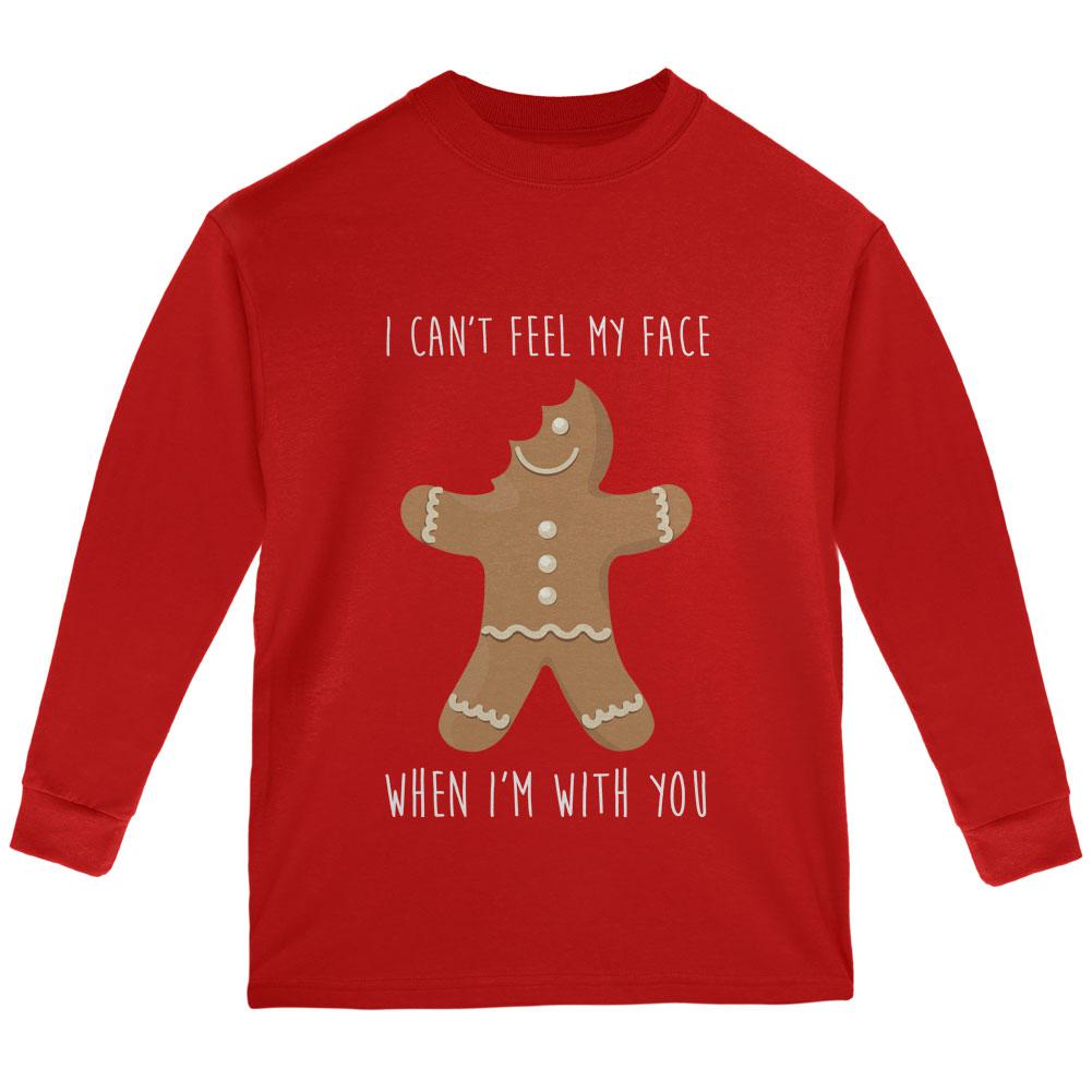 Christmas Gingerbread Man Can't Feel My Face Youth Long Sleeve T Shirt Youth Long Sleeves Old Glory LG Red