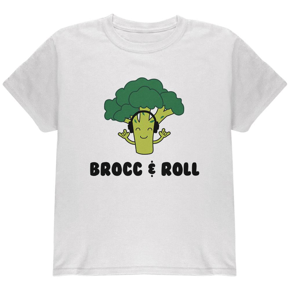 Vegetable Broccoli Rock Brocc and Roll Funny Youth T Shirt Youth T-Shirts Old Glory LG White
