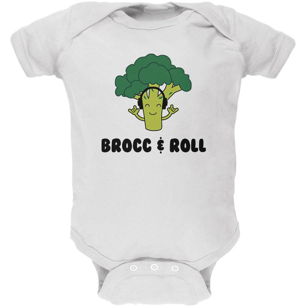Vegetable Broccoli Rock Brocc and Roll Funny Soft Baby One Piece Baby One Piece Old Glory 0-3M White