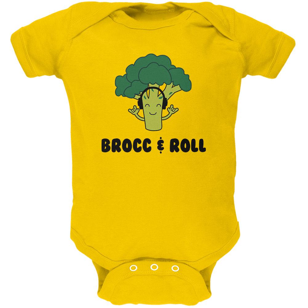 Vegetable Broccoli Rock Brocc and Roll Funny Soft Baby One Piece Baby One Piece Old Glory 0-3M Yellow