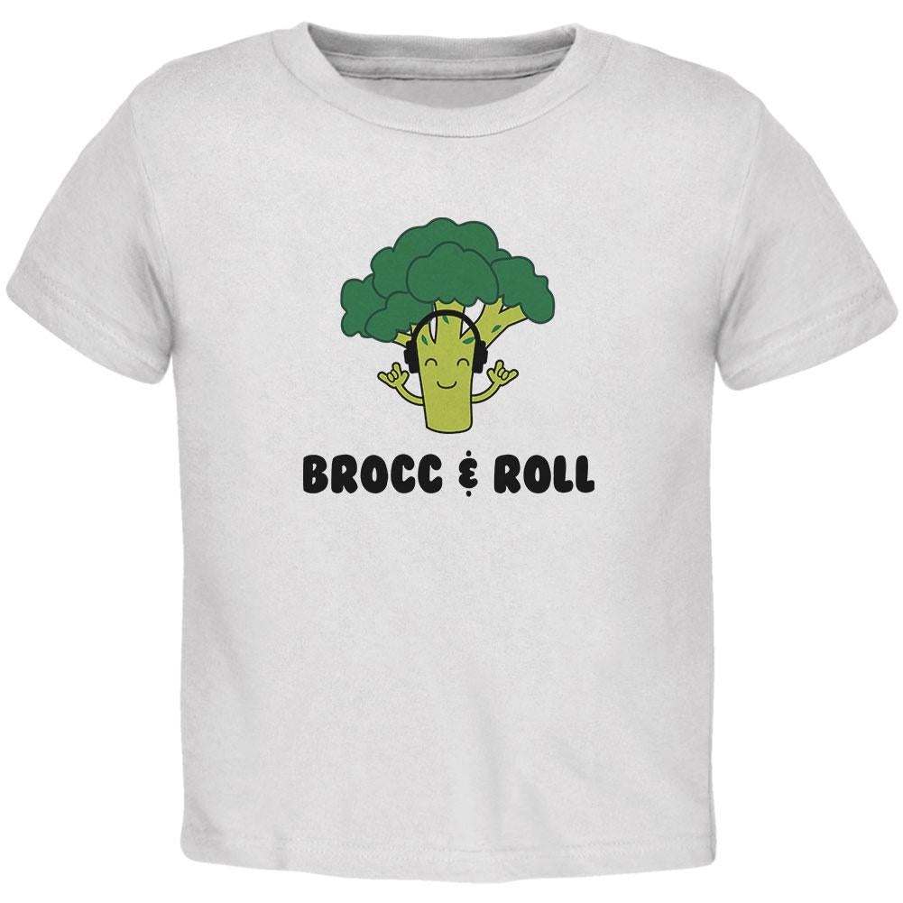 Vegetable Broccoli Rock Brocc and Roll Funny Baby Crewneck T Shirt Infant & Toddler T-Shirts Old Glory 12MO White