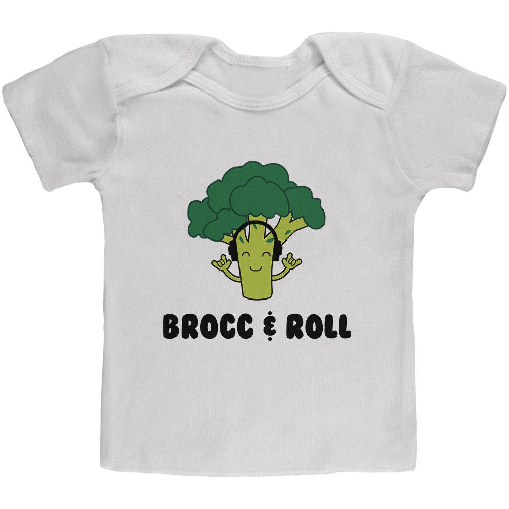 Vegetable Broccoli Rock Brocc and Roll Funny Baby T Shirt Infant & Toddler T-Shirts Old Glory 12MO White