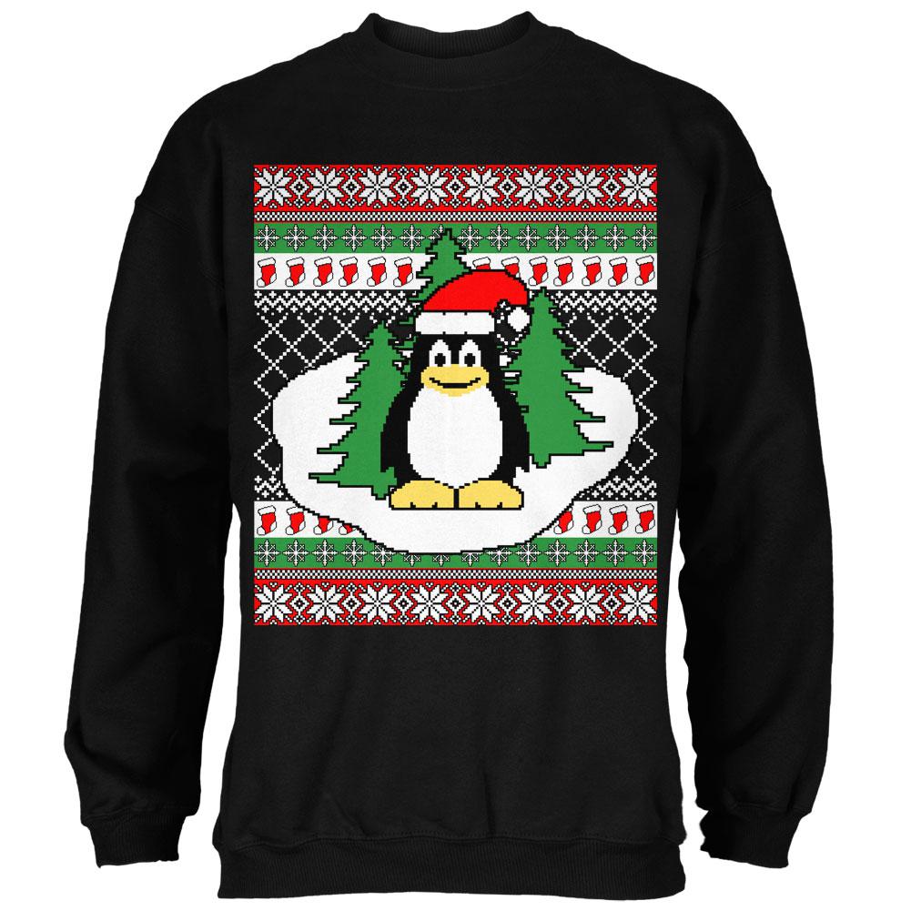 Penguin on Ice Ugly Christmas Sweater Mens Sweatshirt Men's Sweatshirts Old Glory SM Black