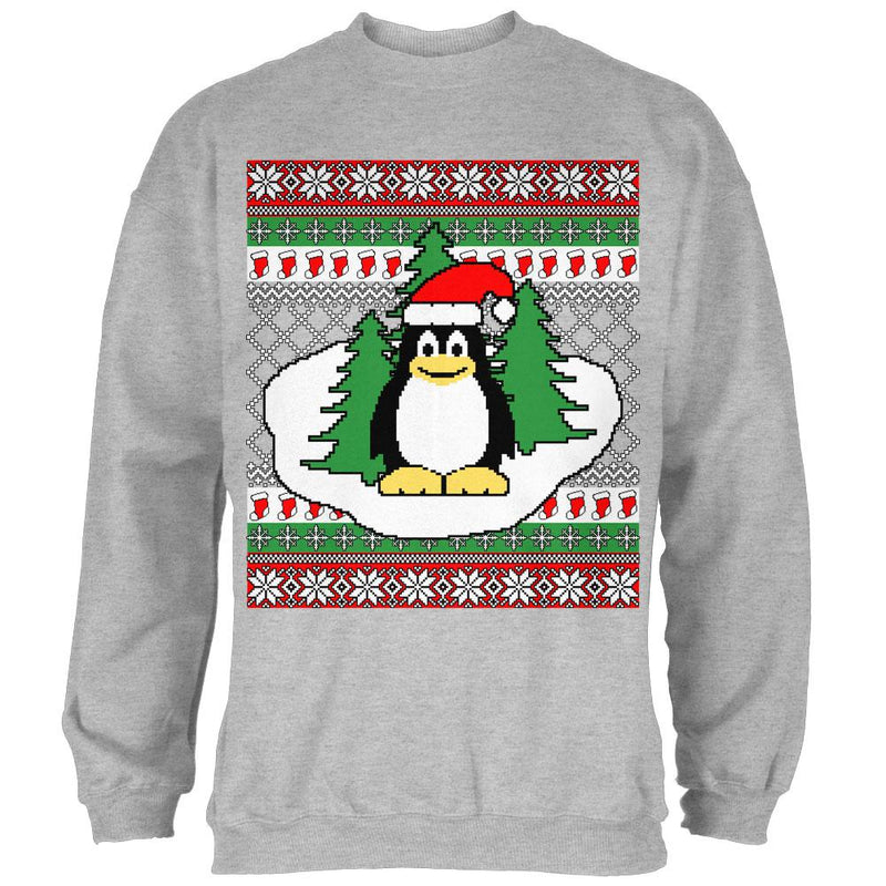 Penguin on Ice Ugly Christmas Sweater Mens Sweatshirt Men's Sweatshirts Old Glory SM Grey