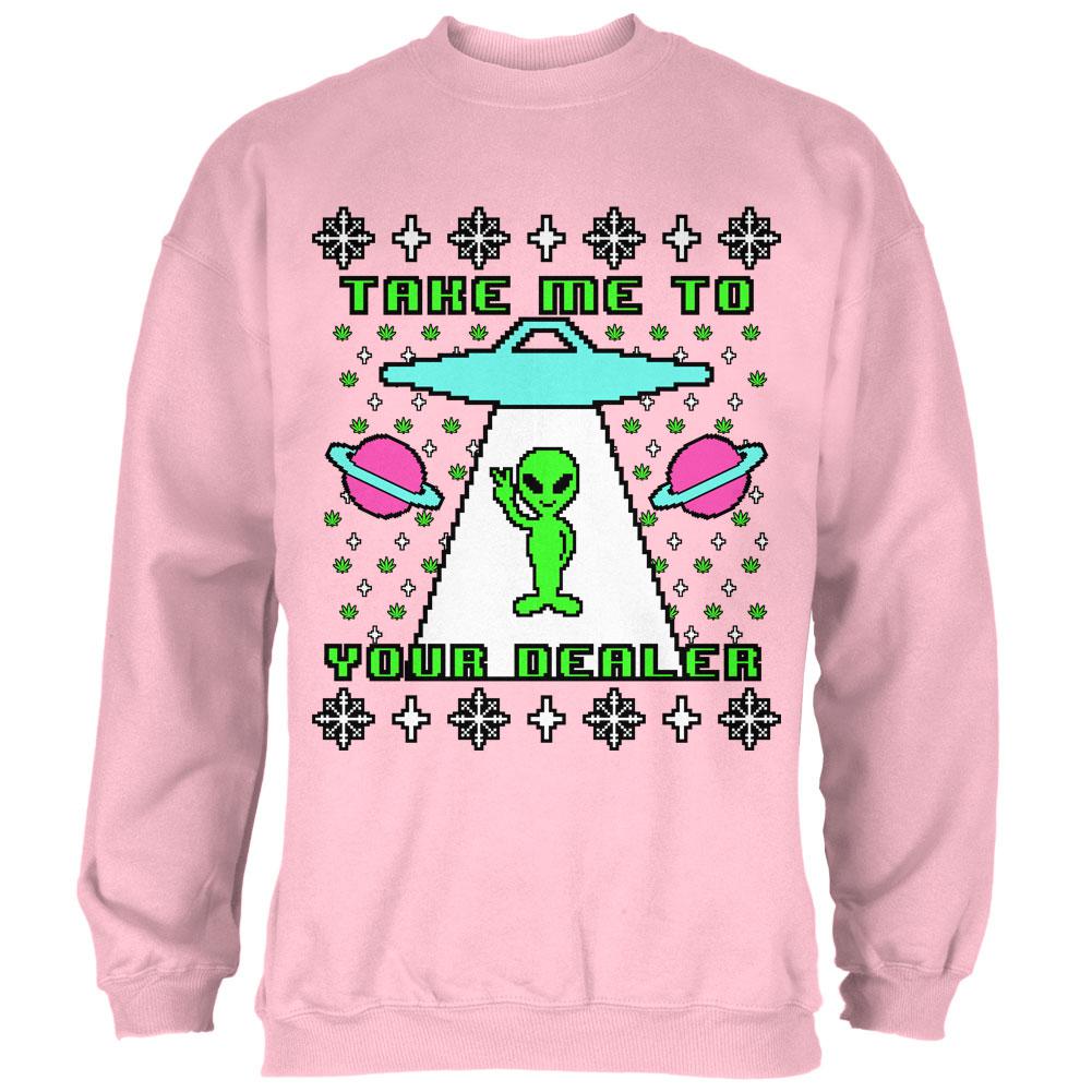 Alien Take Me to Your Dealer Ugly Christmas Sweater Mens Sweatshirt Men's Sweatshirts Old Glory SM Light Pink