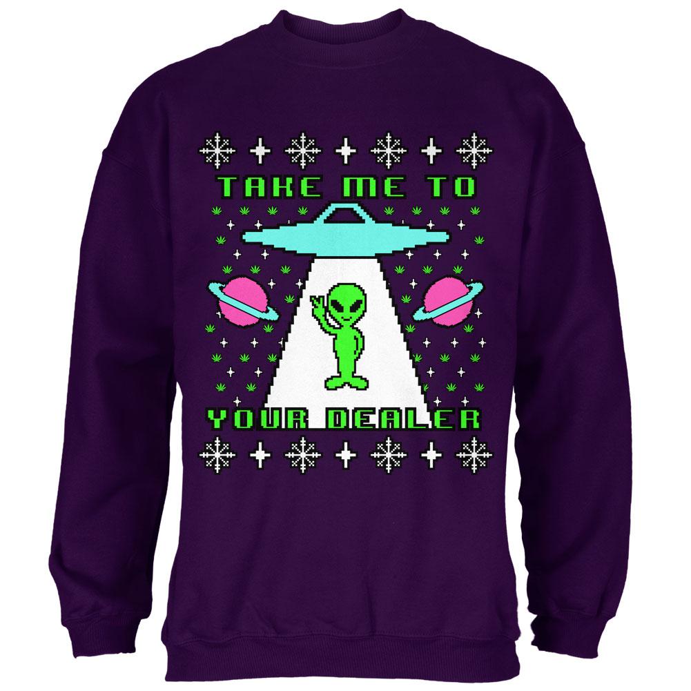 Alien Take Me to Your Dealer Ugly Christmas Sweater Mens Sweatshirt Men's Sweatshirts Old Glory MD Purple