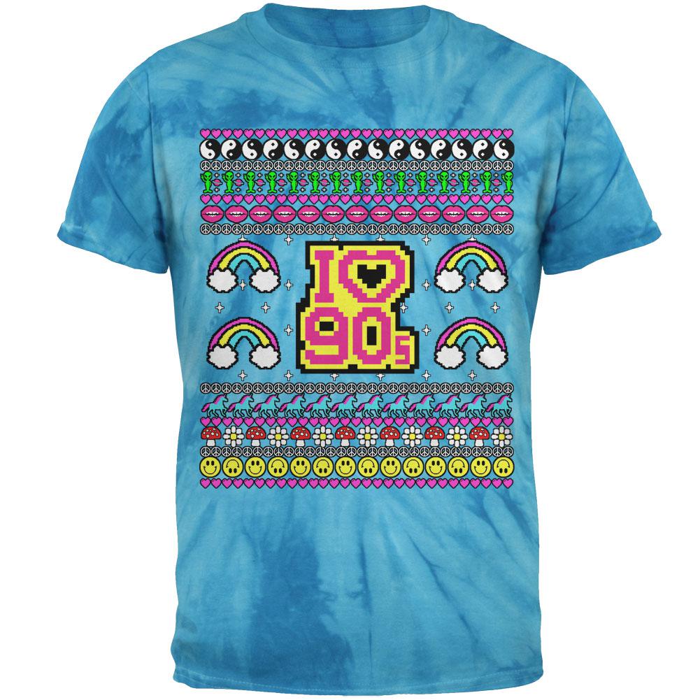 I Love the 90s Retro Nostalgia Ugly Christmas Sweater Mens T Shirt Men's T-Shirts Old Glory 2XL Pinwheel Blue Tie Dye