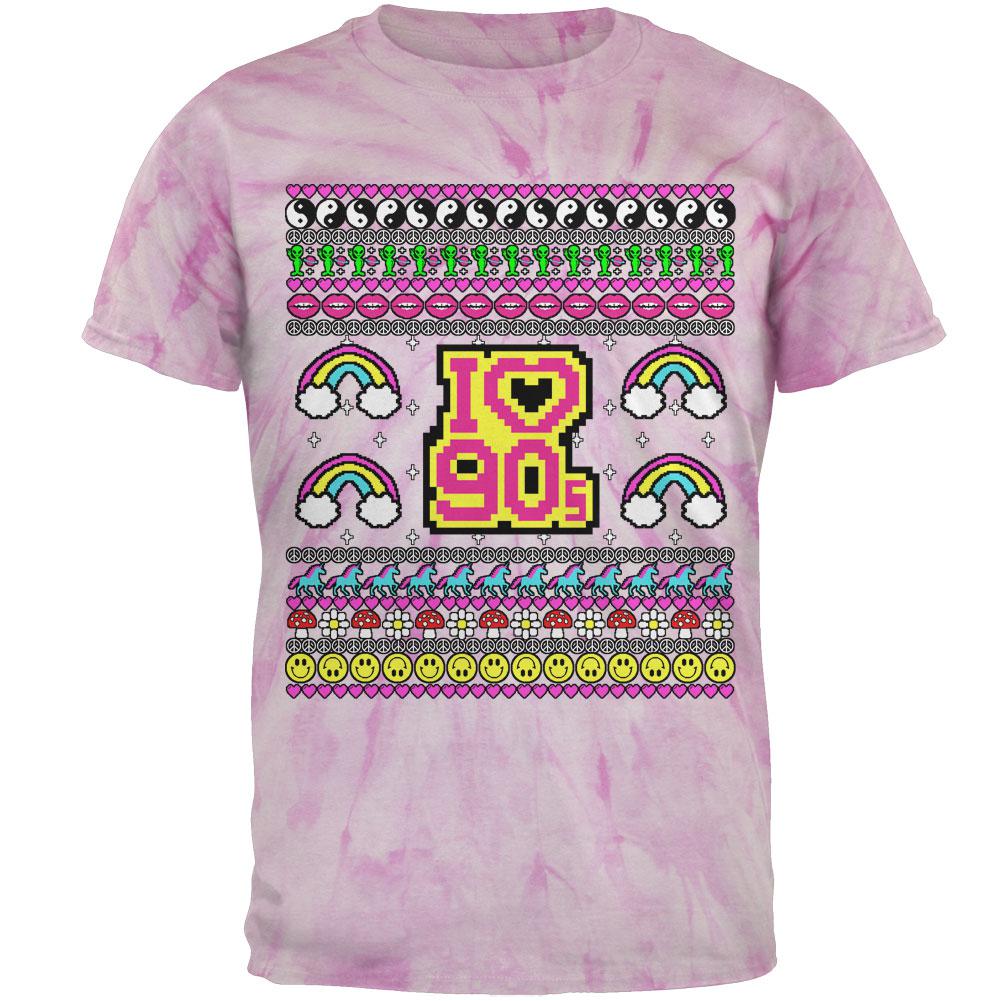 I Love the 90s Retro Nostalgia Ugly Christmas Sweater Mens T Shirt Men's T-Shirts Old Glory LG Pinwheel Pink Tie Dye