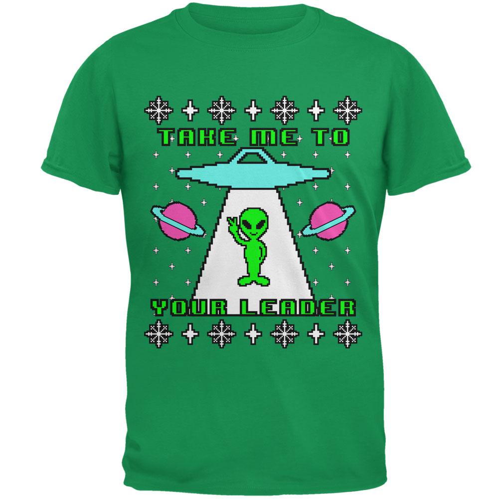 Alien Take Me to Your Leader Ugly Christmas Sweater Mens T Shirt Men's T-Shirts Old Glory 2XL Irish Green
