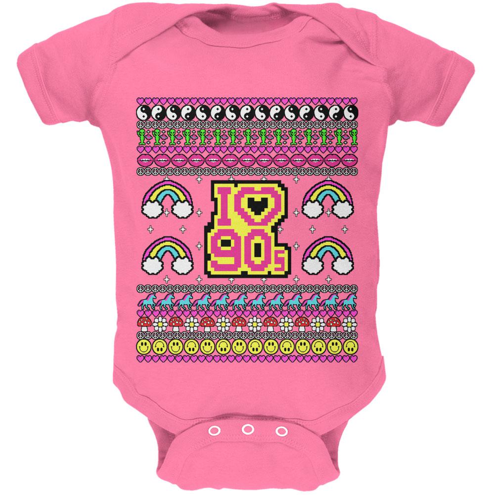I Love the 90s Retro Nostalgia Ugly Christmas Sweater Soft Baby One Piece Baby One Piece Old Glory 0-3M Raspberry