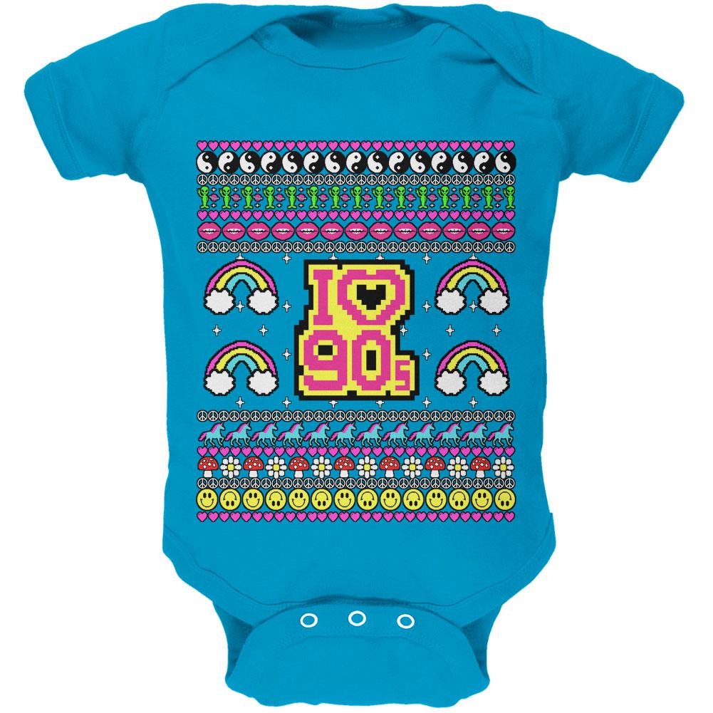 I Love the 90s Retro Nostalgia Ugly Christmas Sweater Soft Baby One Piece Baby One Piece Old Glory 0-3M Turquoise