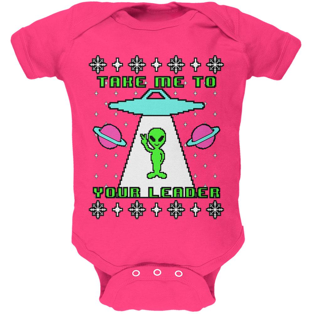 Alien Take Me to Your Leader Ugly Christmas Sweater Soft Baby One Piece Baby One Piece Old Glory 0-3M Hot Pink