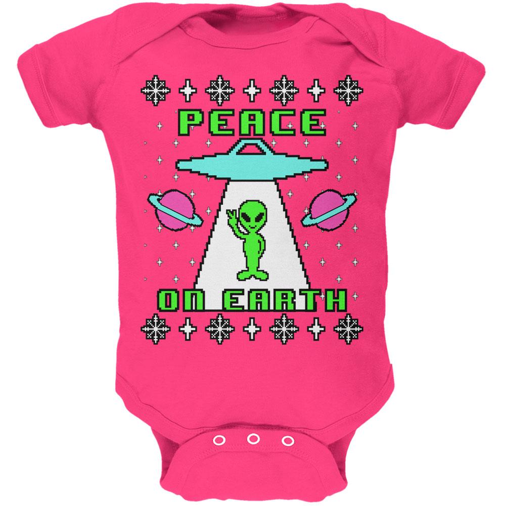 Alien Peace on Earth Ugly Christmas Sweater Soft Baby One Piece Baby One Piece Old Glory 0-3M Hot Pink